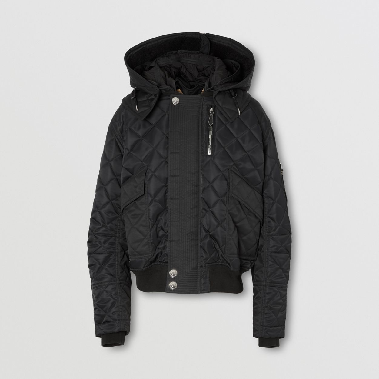 Detachable Hood Quilted Nylon and Cotton Jacket - 1