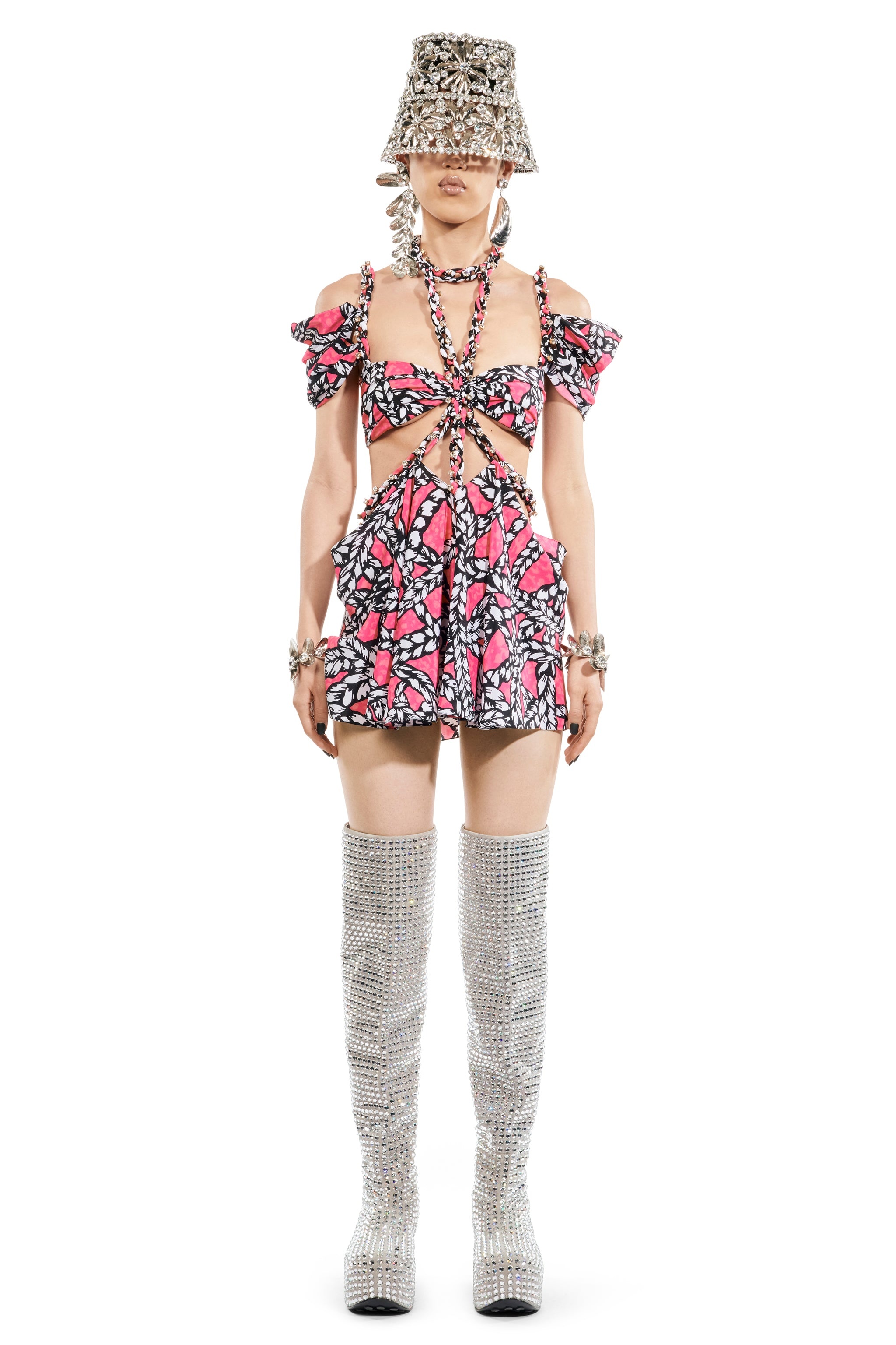 ROPE PRINTED CUTOUT MINI DRESS - 4