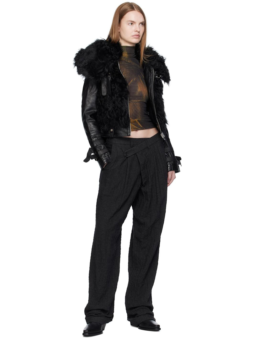 Black Tripe Pleat Crossover Trousers - 4