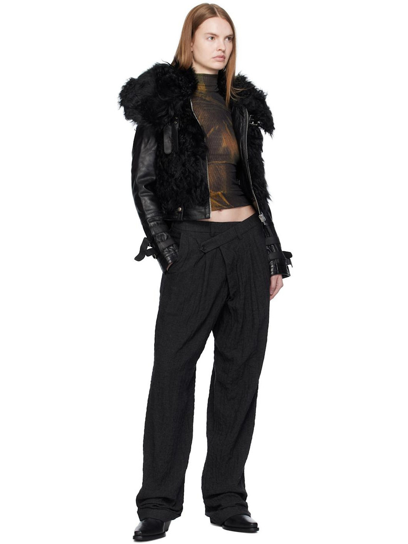 R13 Black Tripe Pleat Crossover Trousers outlook