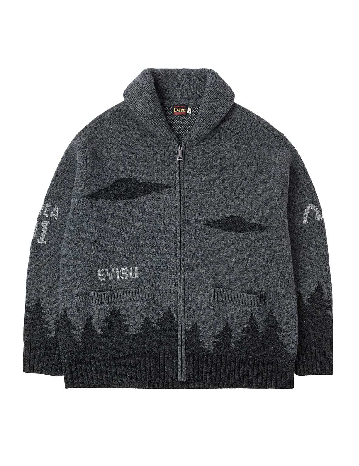 UFO and Cowichan Intarsia Patterns Relax Fit Knitted Sweatshirt - 12