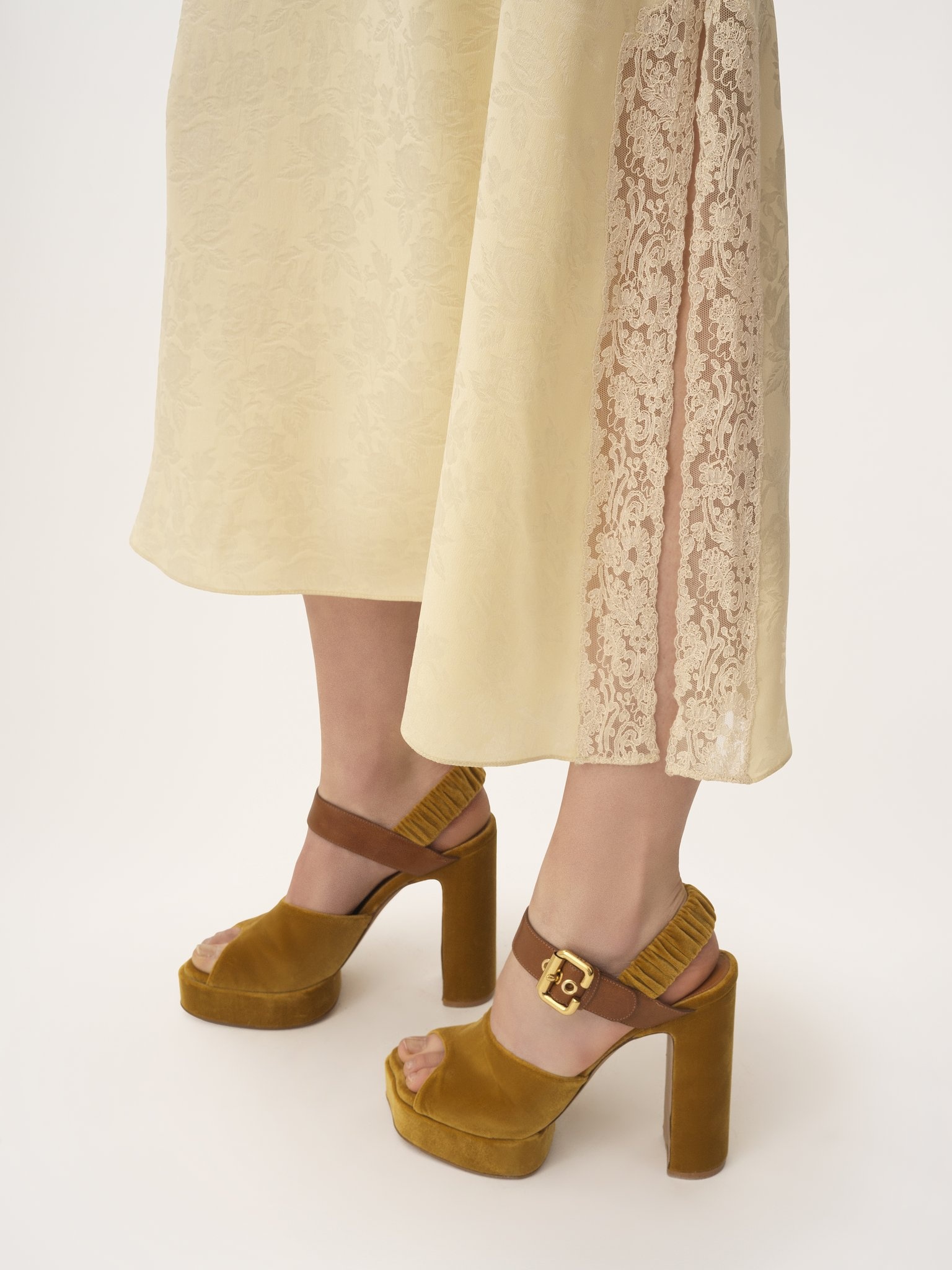 THIN-STRAP MIDI DRESS IN SILK JACQUARD & LACE - 6
