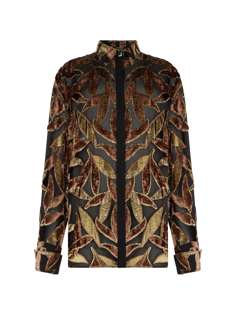 sheer foliage motif shirt 1