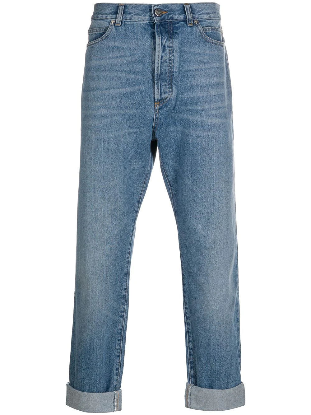 turn up hem straight jeans - 1