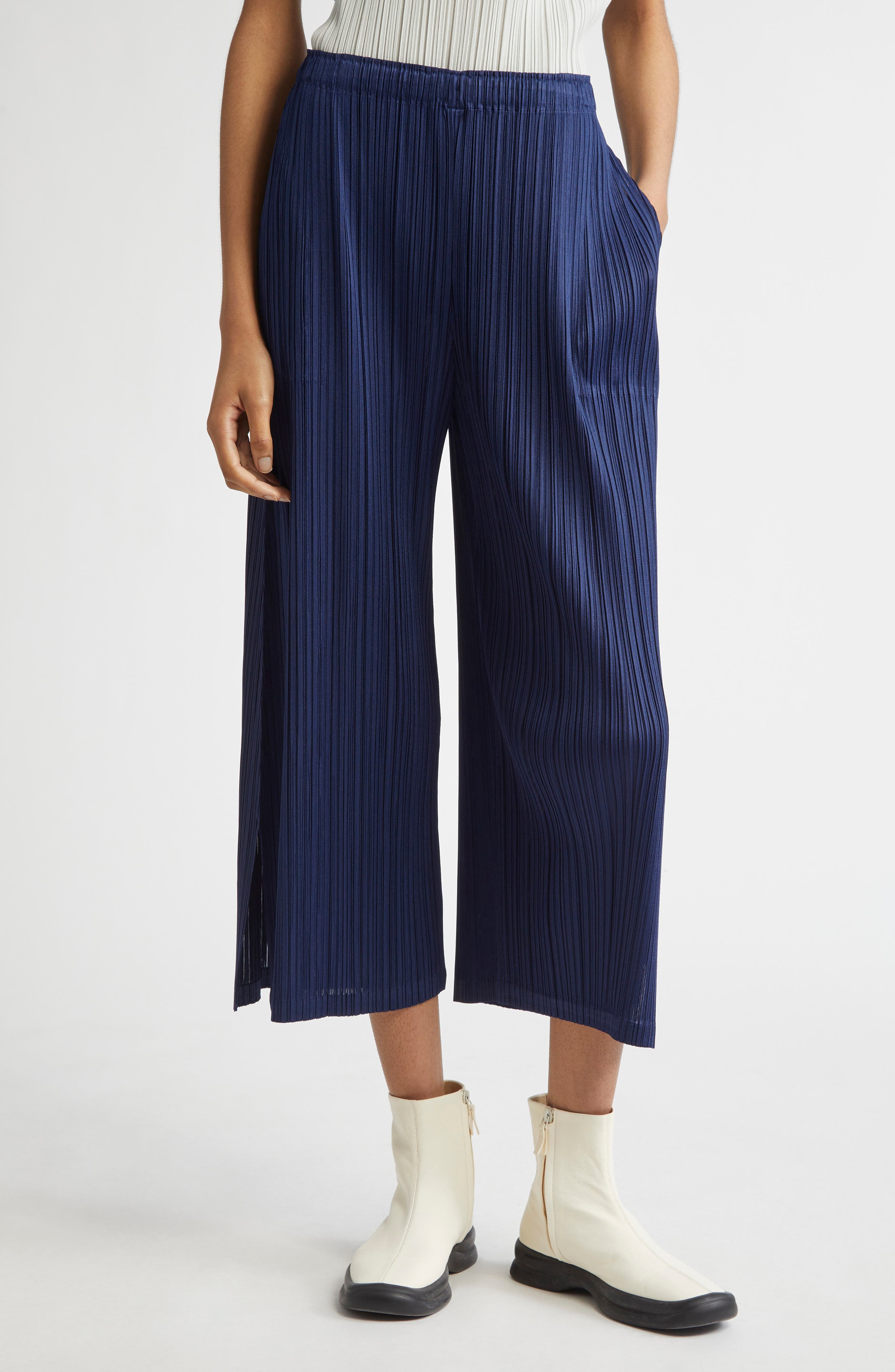 Pleats Please Issey Miyake Monthly Colors February Pleated Crop Wide Leg Pants in Navy at Nordstrom - 1