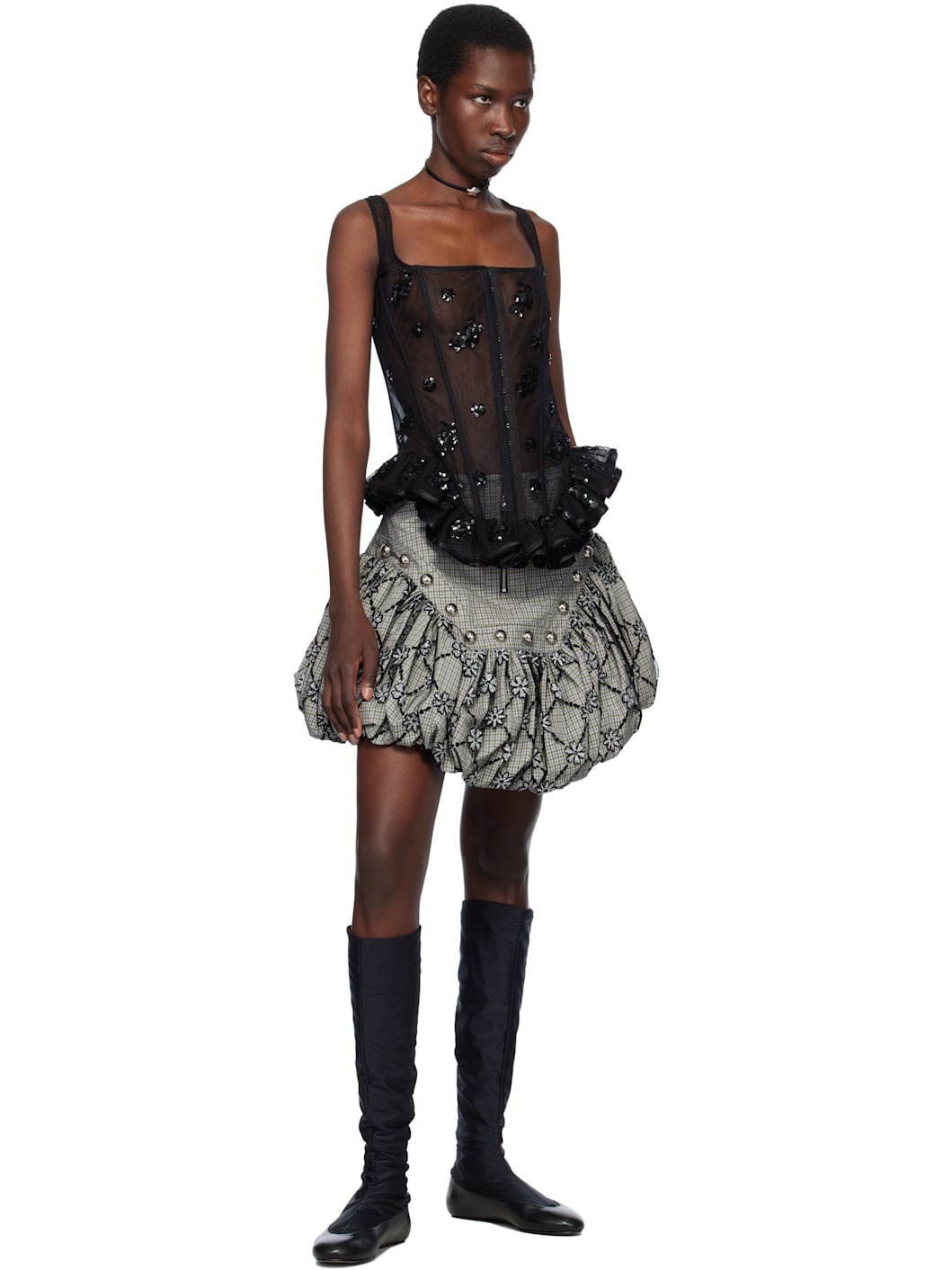 Green & Black Backtuck Miniskirt - 4