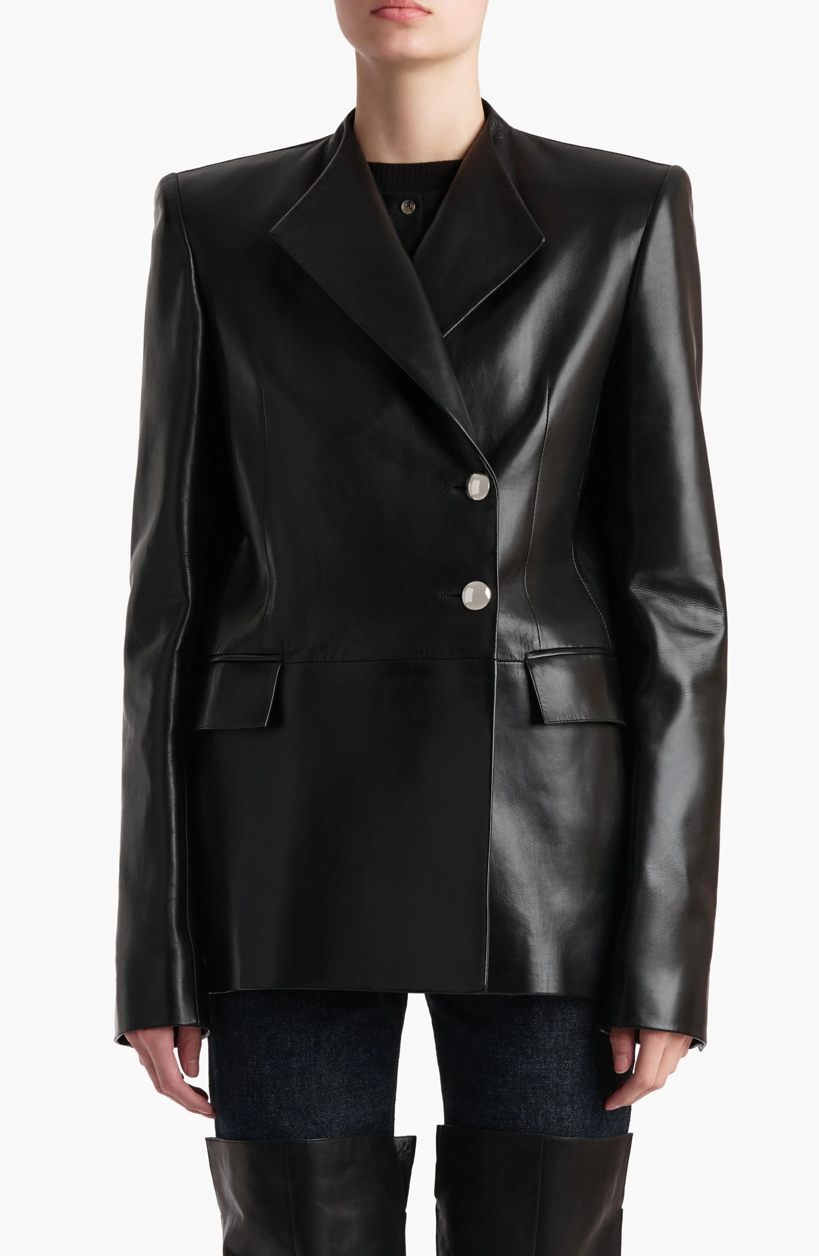 Khaite Elona Plongé Lambskin Leather Jacket in Black at Nordstrom - 1