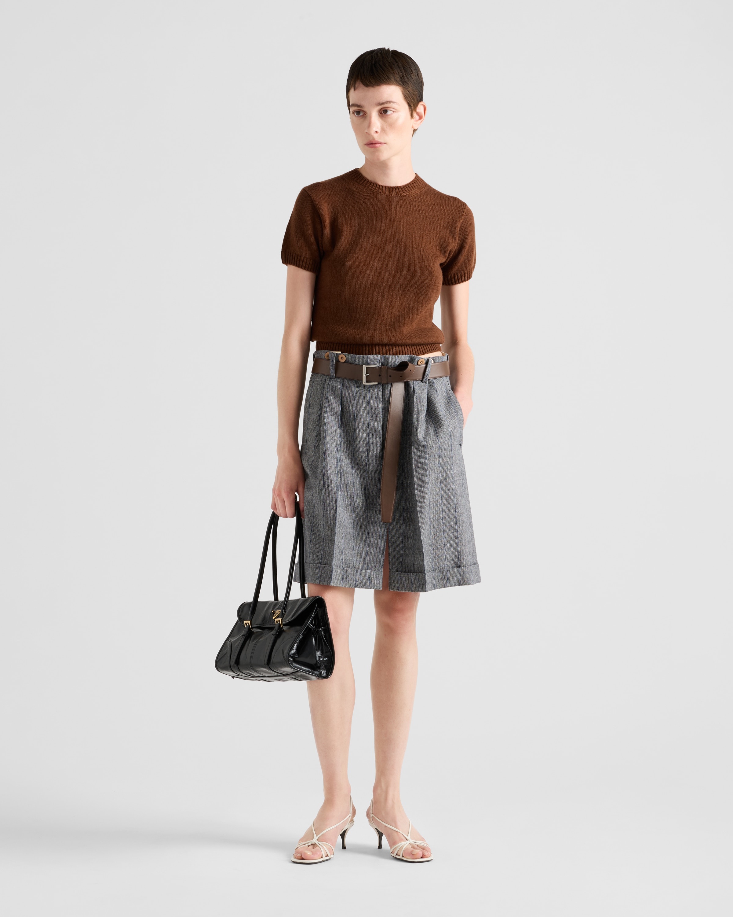 スカート PRADA PINSTRIPED WOOL SKIRT WITH BELT Prada Pinstriped wool skirt | REVERSIBLE