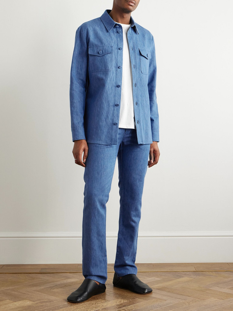 GABRIELA HEARST Slim-Fit Cotton and Linen-Blend Trousers Blue outlook