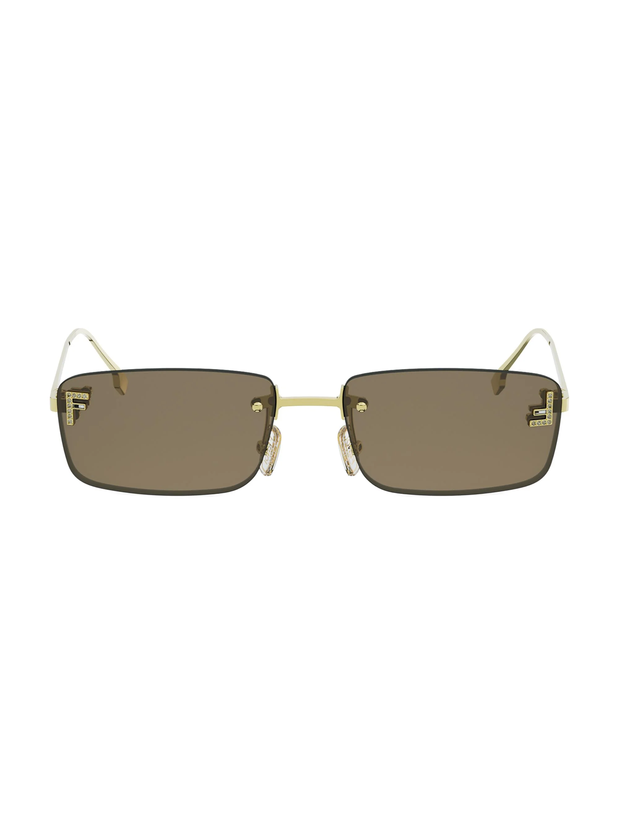 Women's First Crystal 54MM Metal Rectangular Sunglasses - Gold And Brown - 1