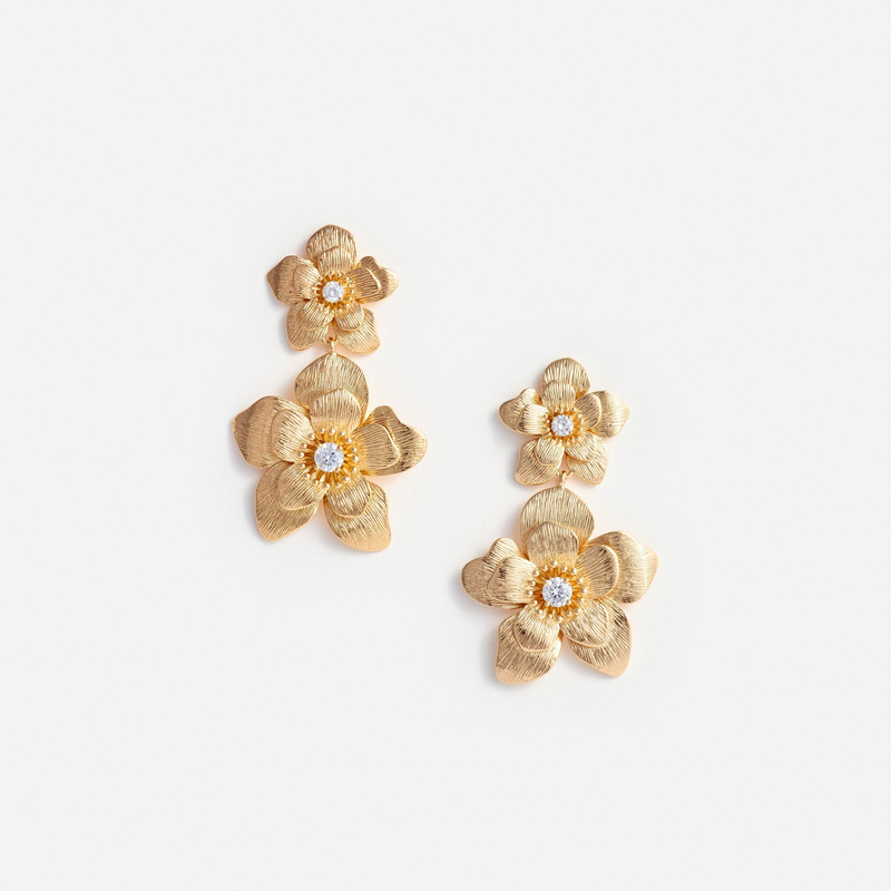Gold Flower Tiered Earrings - 1
