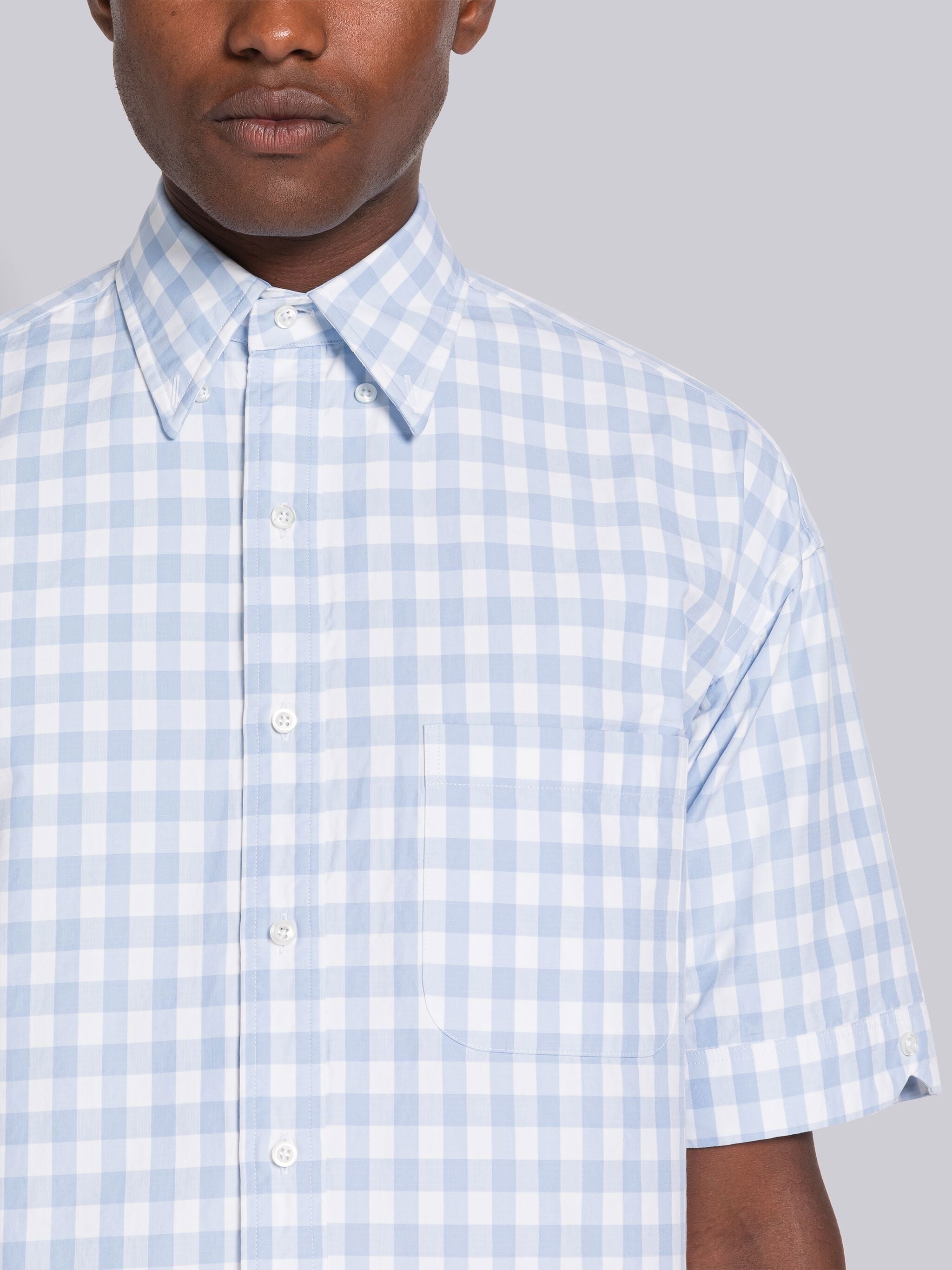 Gingham Poplin Drawstring Hem Short Sleeve Shirt - 5