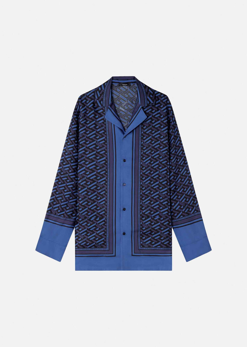 Greca Signature Print Silk Pajama Shirt 1