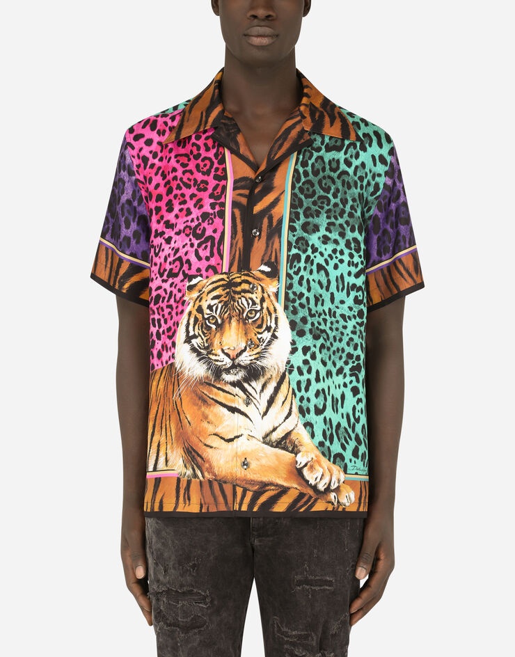 Tiger-print silk Hawaiian shirt - 1