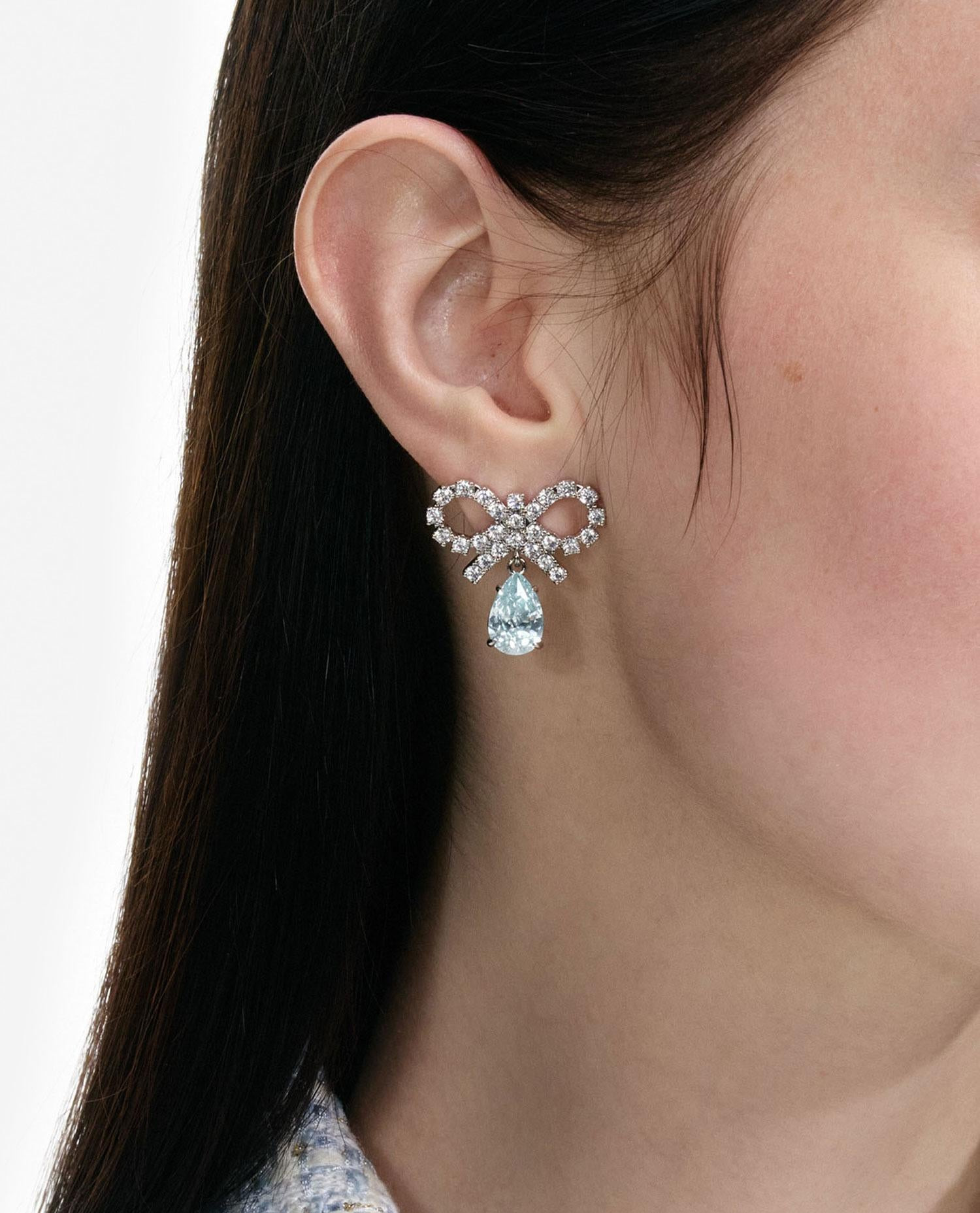 MICRO BOW BLUE DROPLET EARRINGS - 3