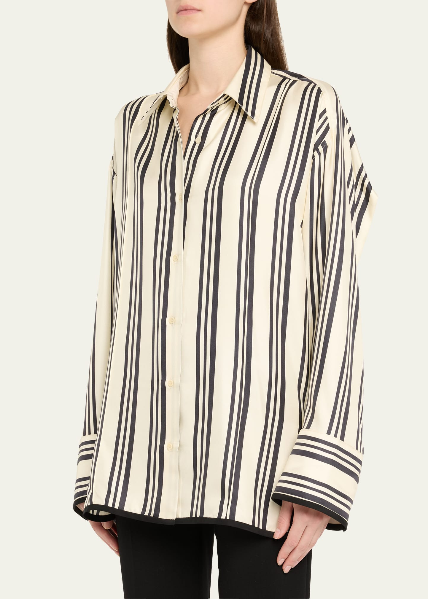 Vivi Stripe Button Down Silk Blouse - 4