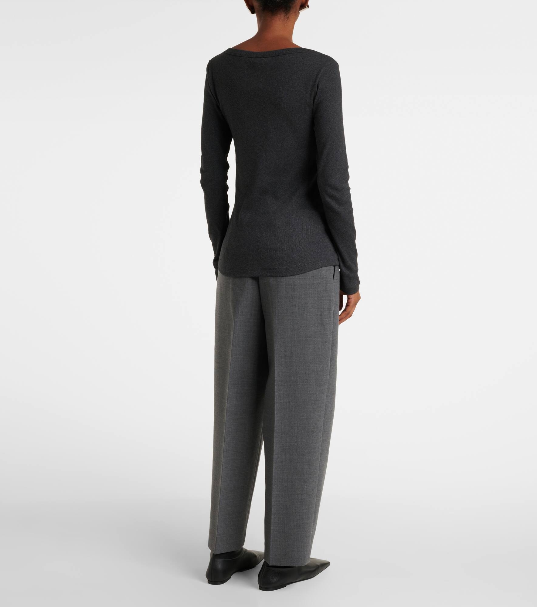 Ribbed-knit cotton-blend jersey top - 3
