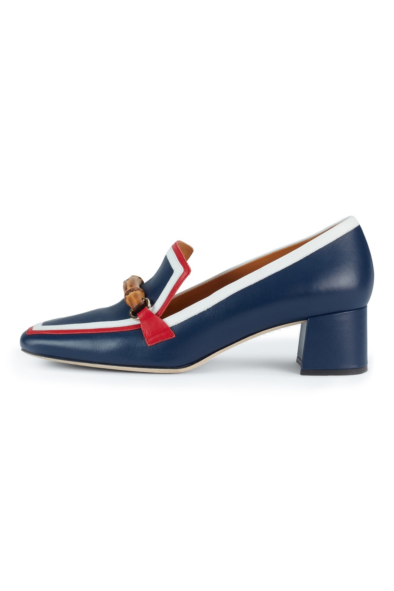 Blue & White Leather Heeled Loafer - 2