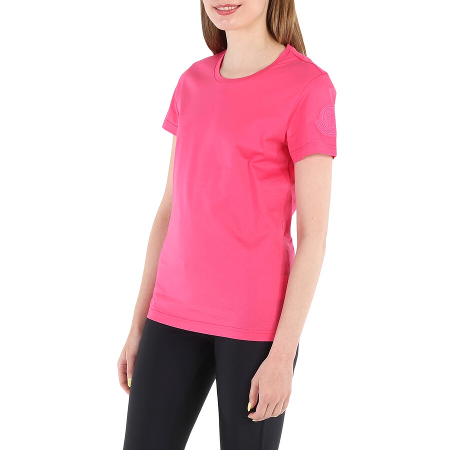 Moncler Ladies Pink Logo Patch T-Shirt - 5