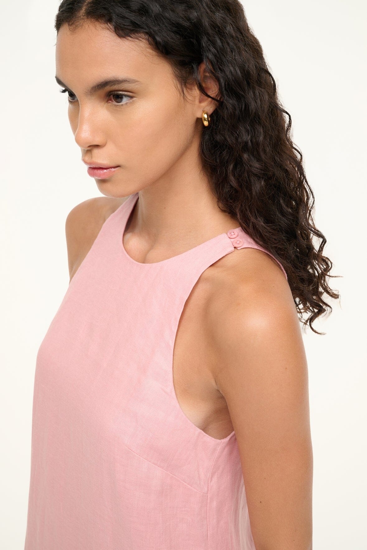 STAUD MIKA LINEN DRESS FADED BLUSH WHITE - 6