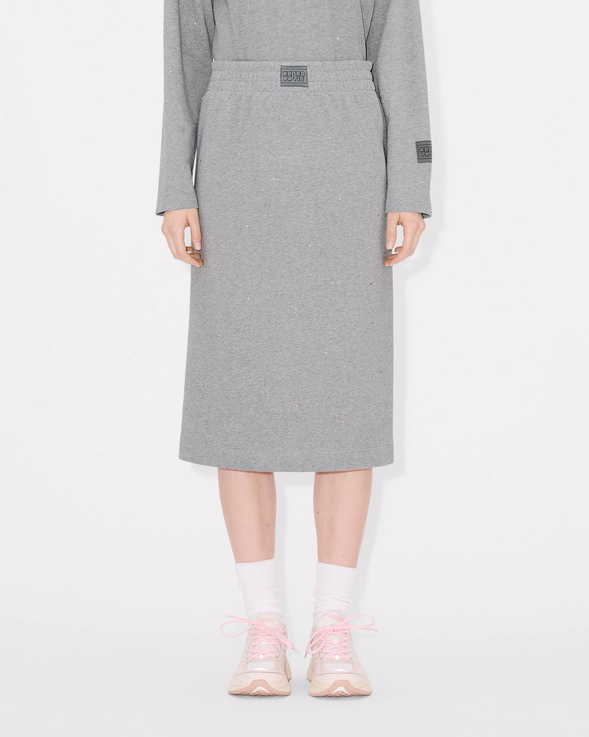 'KENZO Elephant Logo' strass embroidered skirt in cotton - 4