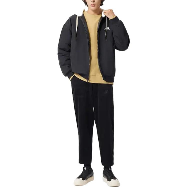 New Balance Logo Full-Zip Hooded Jacket 'Black White' AMJ23362-BK - 2