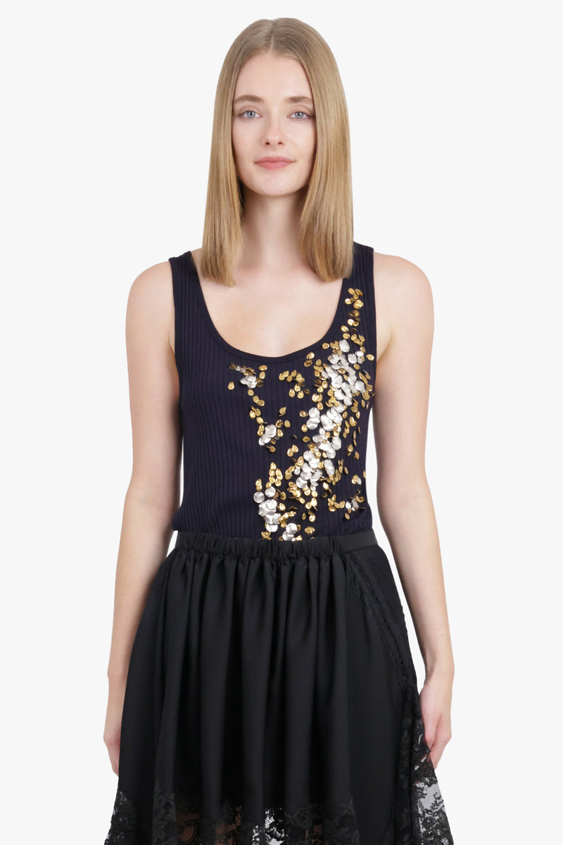 Dries Van Noten HOLLY EMBROIDERED KNIT SINGLET | NAVY/GOLD/SILVER outlook