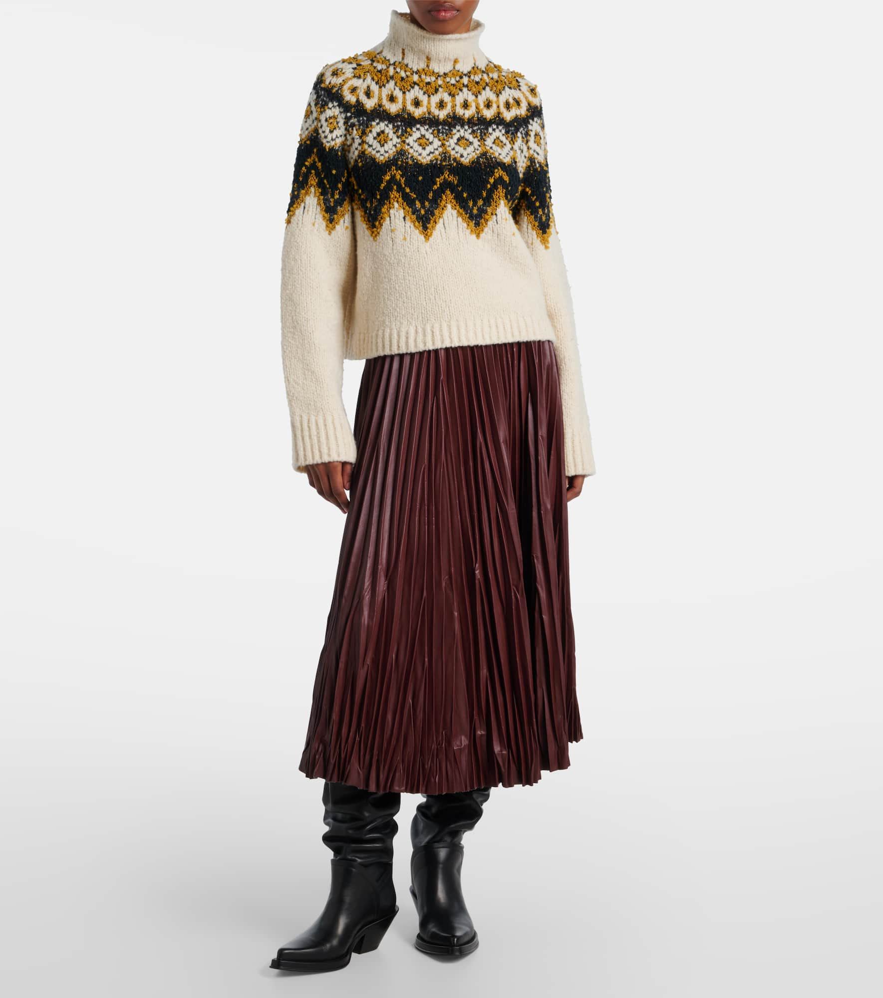 Rosalyn plissé faux leather midi skirt - 2