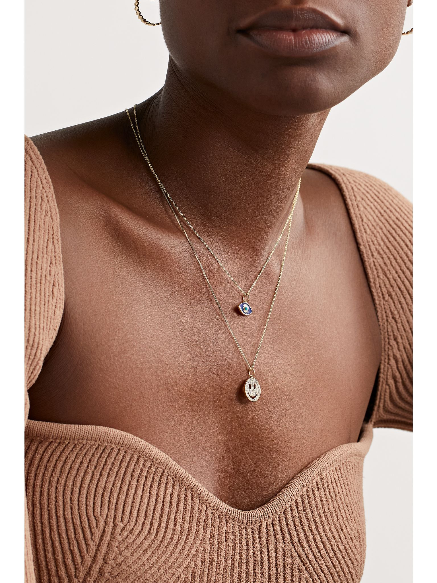 Medium Happy Face 14-karat gold diamond necklace Gold - 4