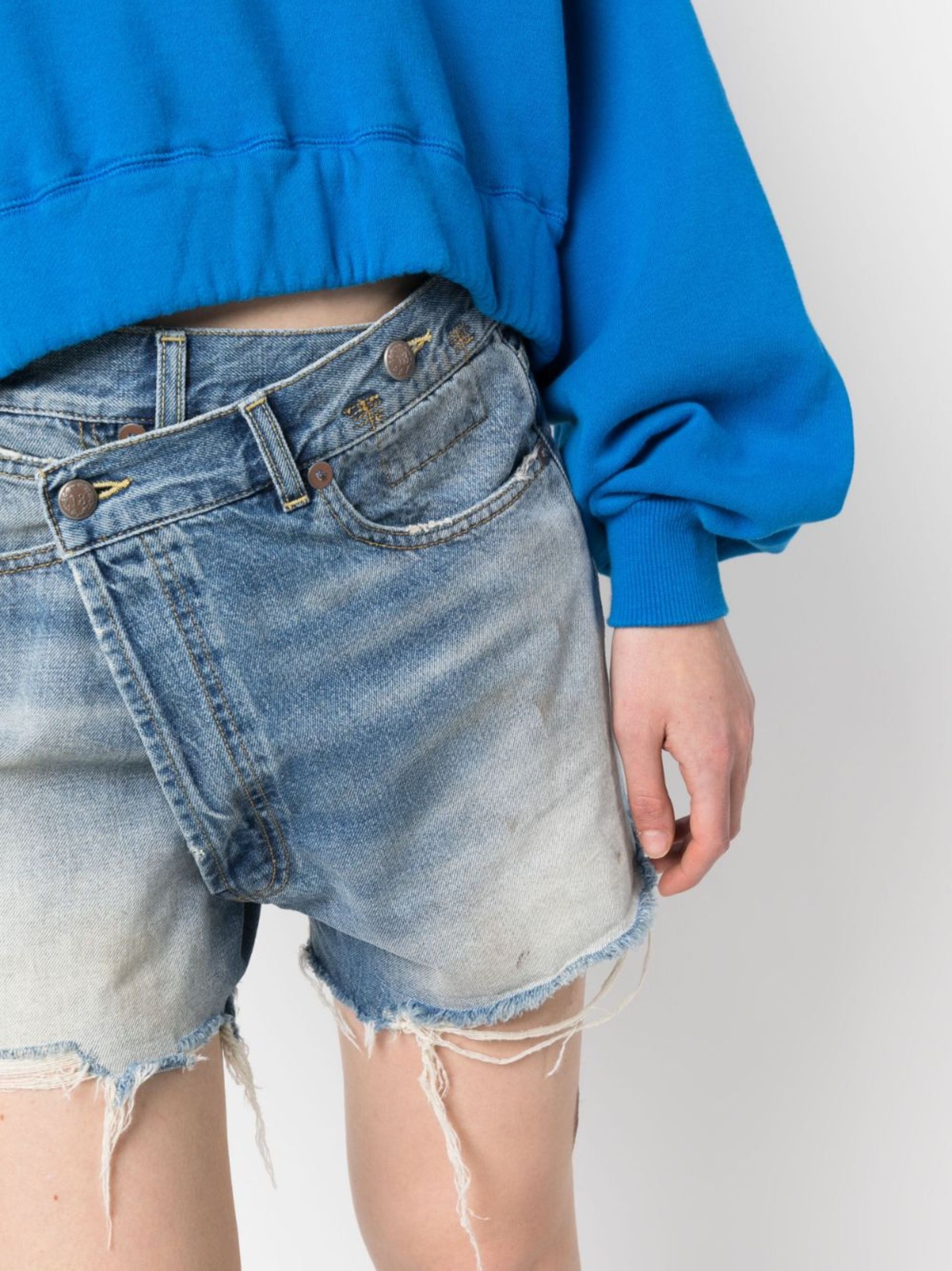 Blue Crossover Denim Shorts - 5