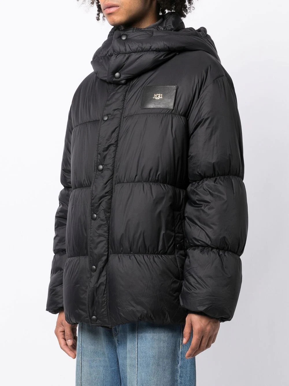 logo-patch hooded puffer jacket - 3