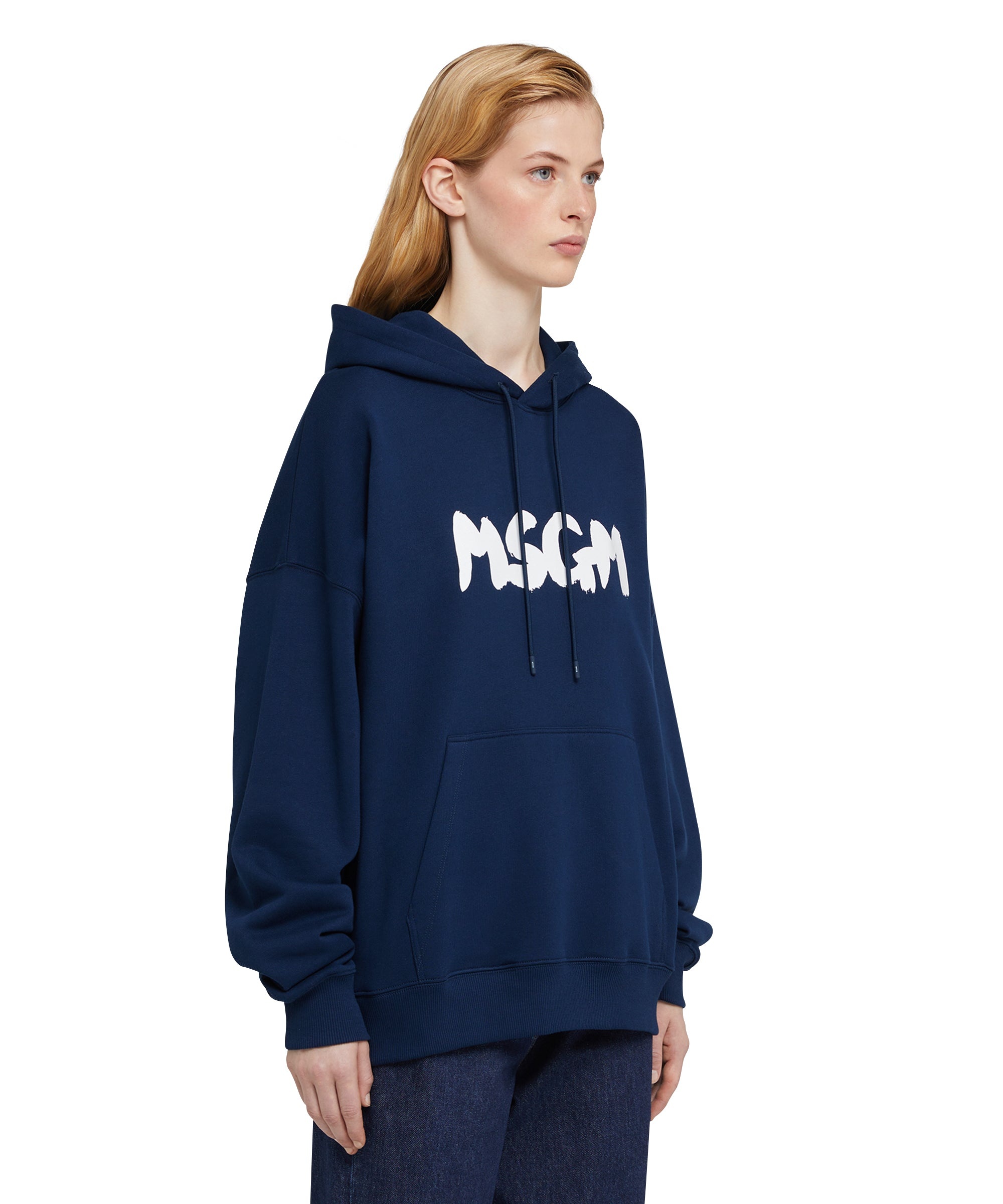 Felpa con cappuccio in cotone con logo pennellato MSGM - 8