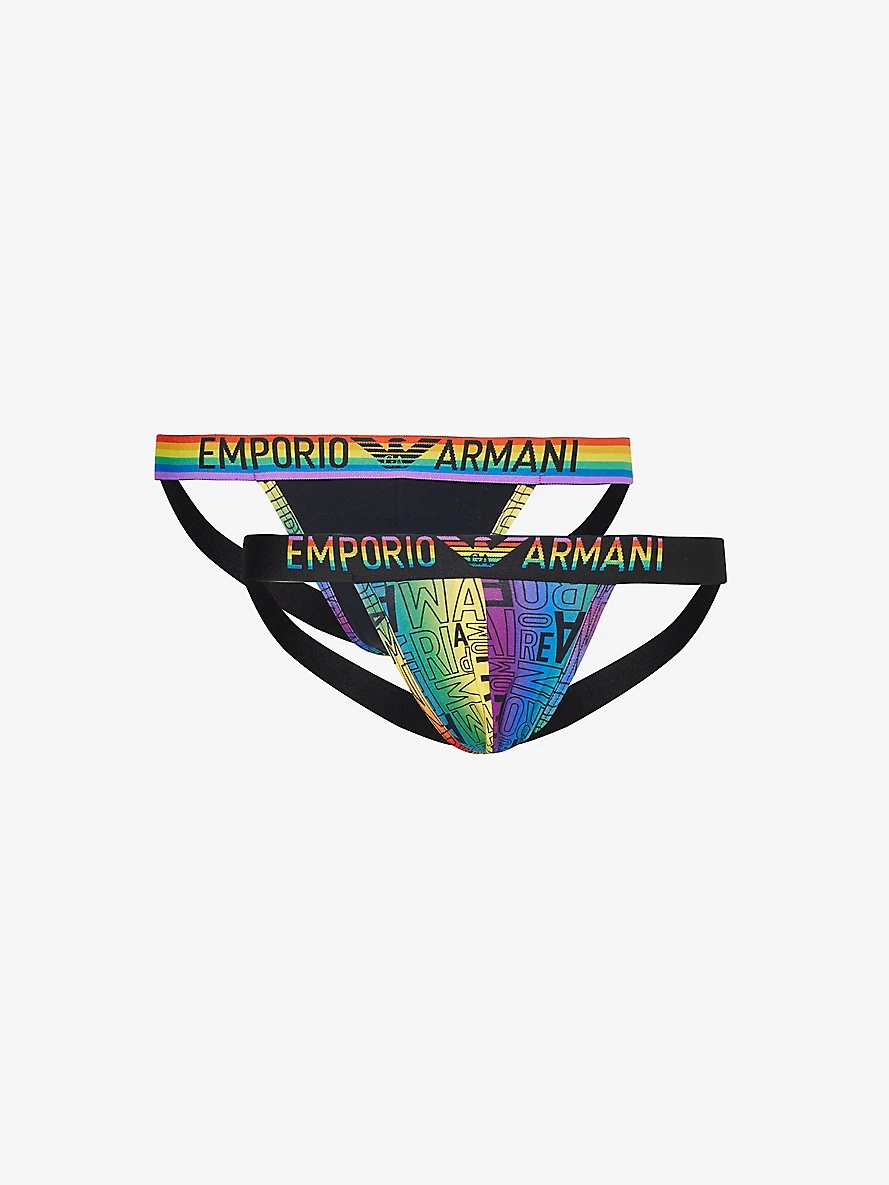 Rainbow-logo pack of two stretch-cotton jockstraps - 1