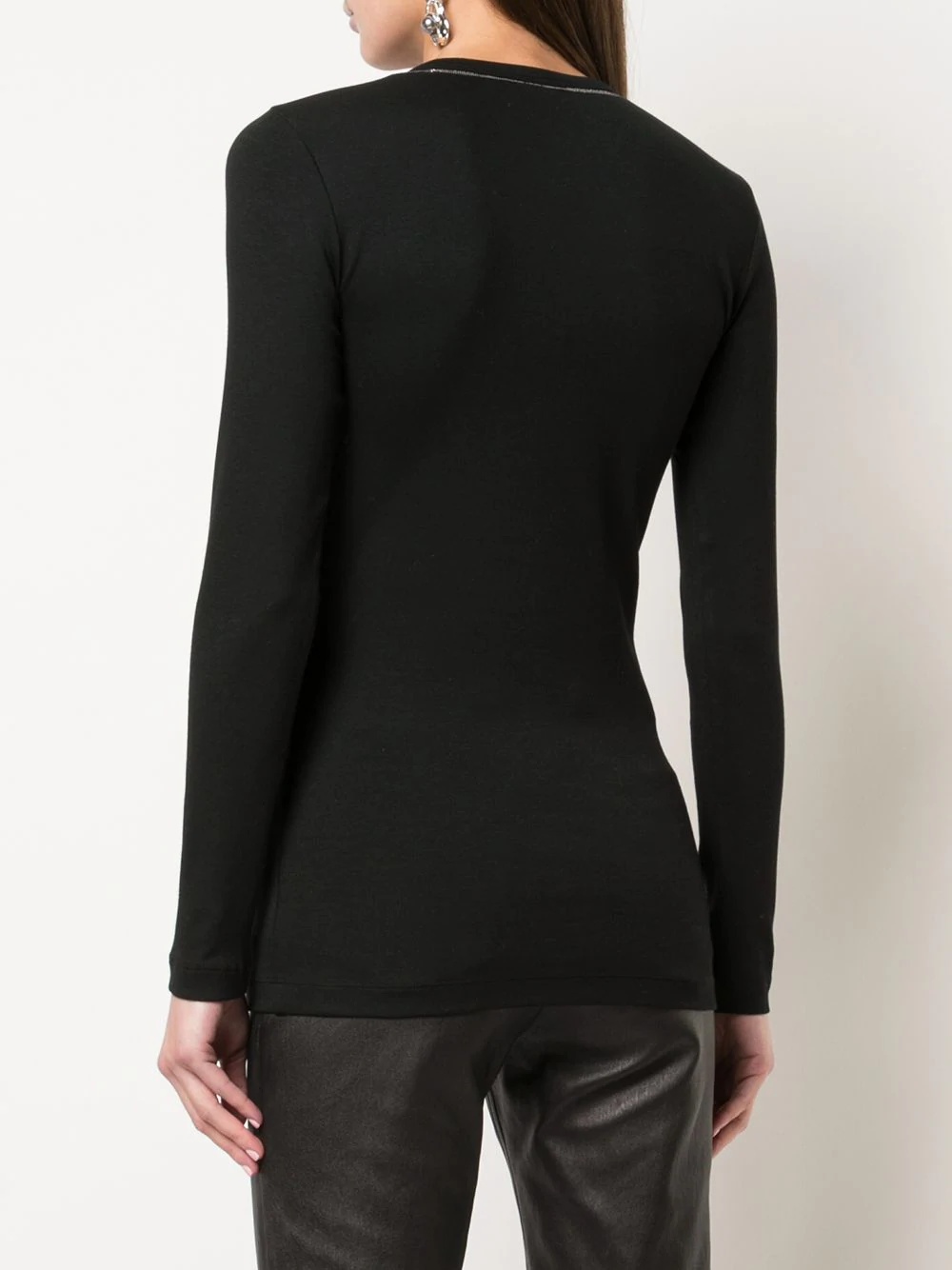 beaded-neckline long sleeved top - 4