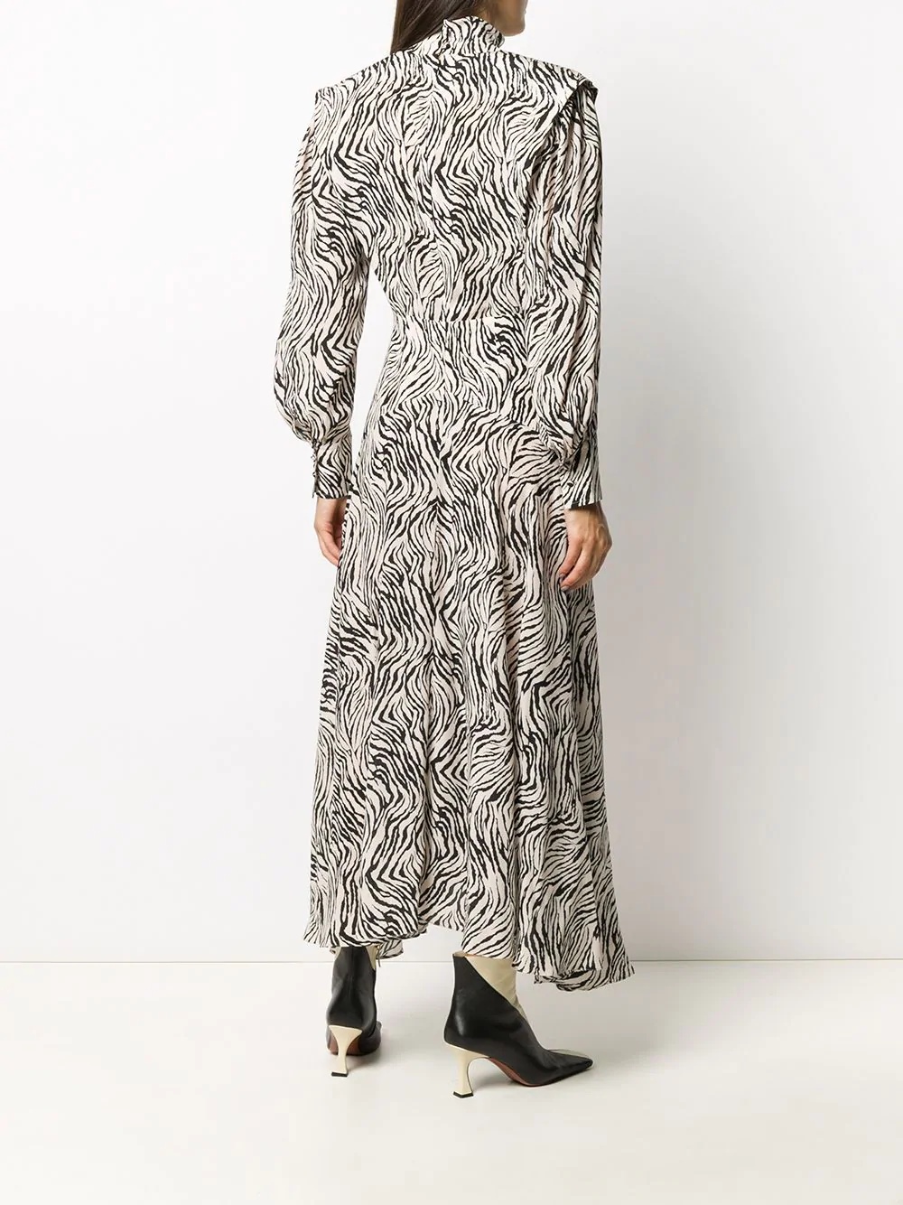 zebra print long-sleeve pleated dress - 4