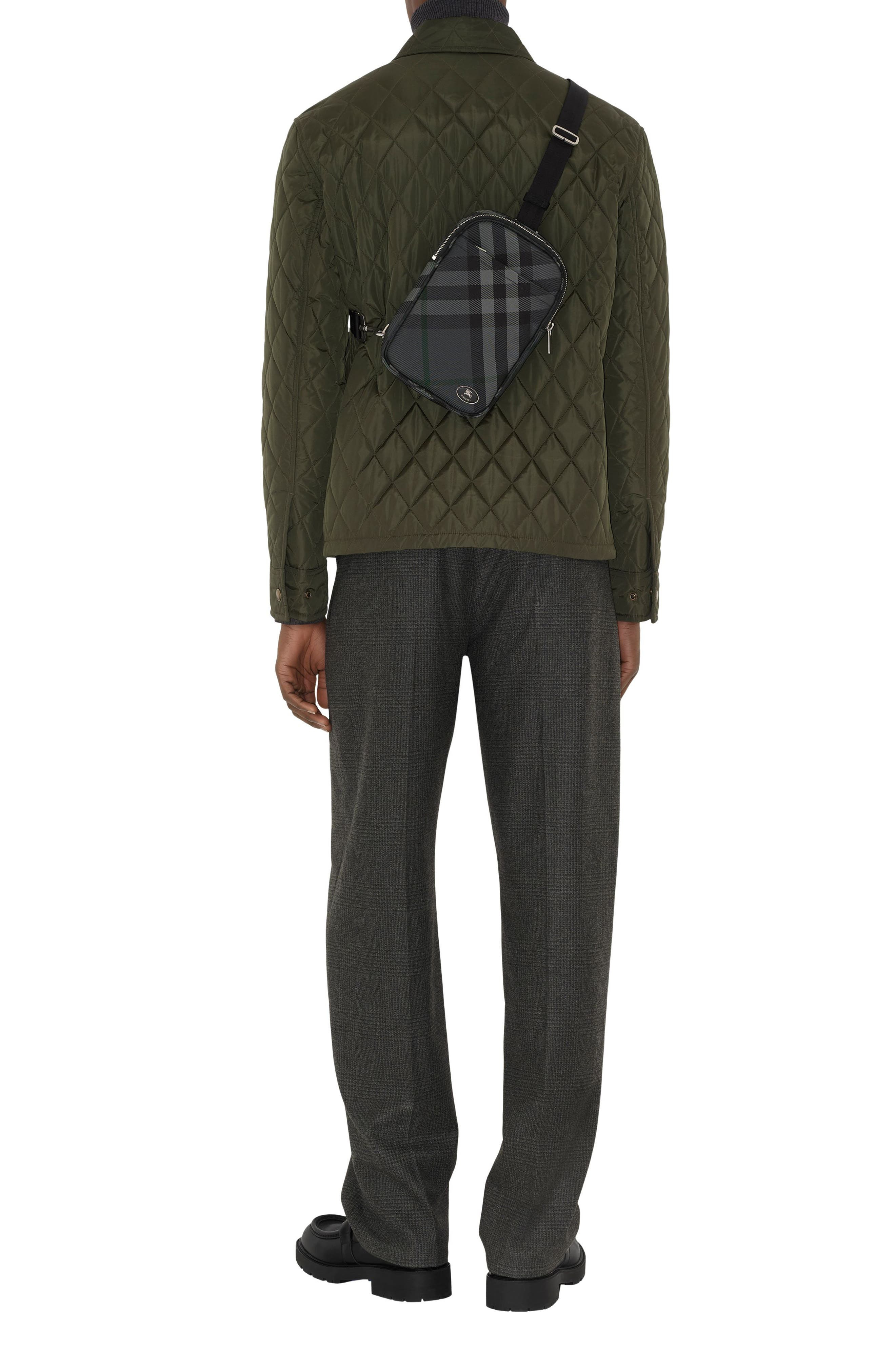 burberry Grid Check Woven Sling Bag in Charcoal at Nordstrom - 2
