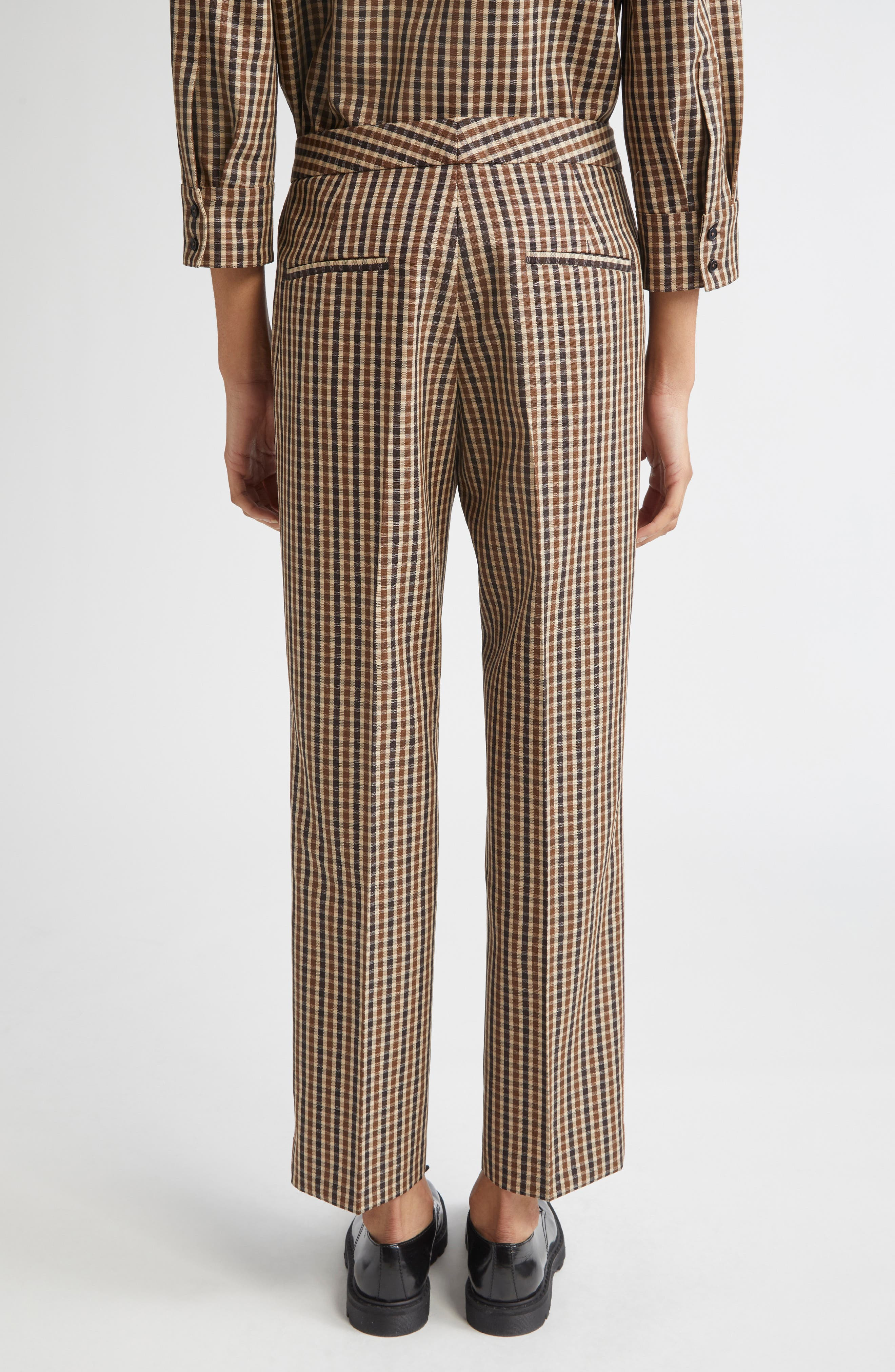 Jil Sander Check Tailored Virgin Wool Pants in Brown Combo at Nordstrom - 3