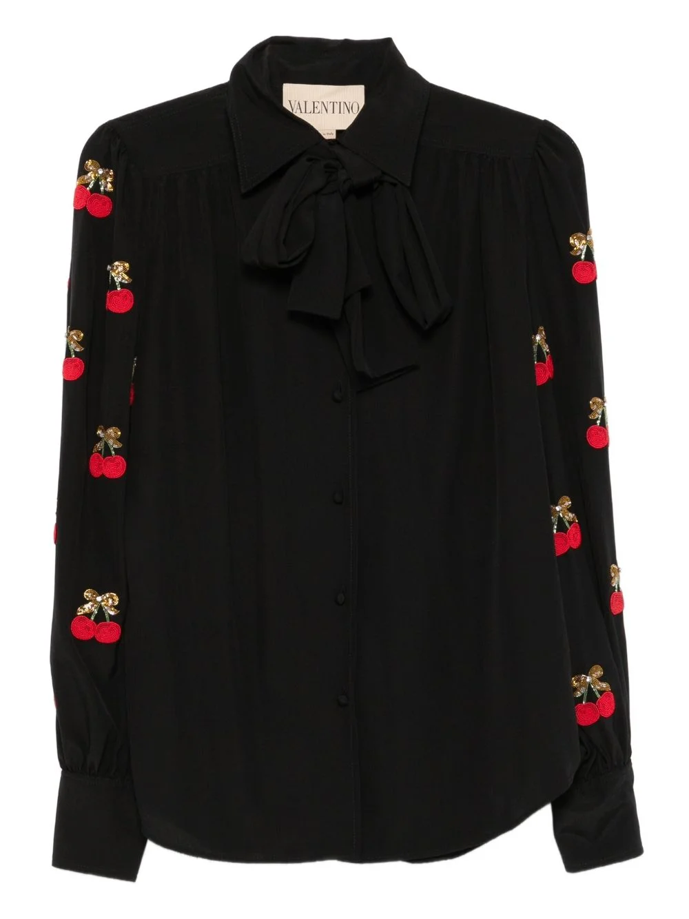 cherry-embellished bow blouse - 1