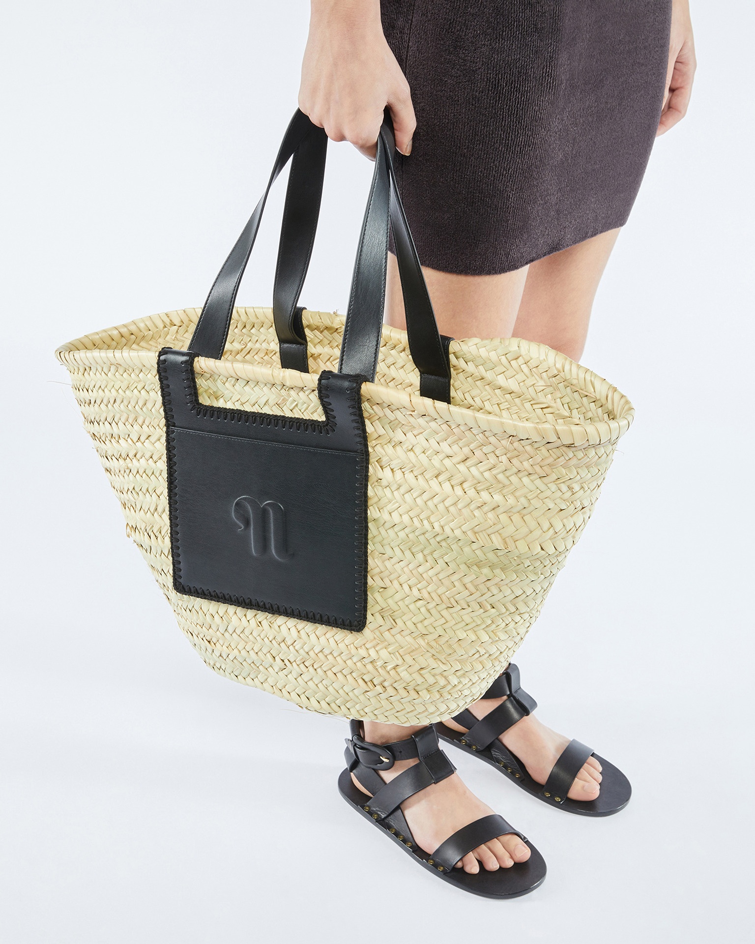 THE BEACH BAG - Raffia tote - Natural/black/black - 6