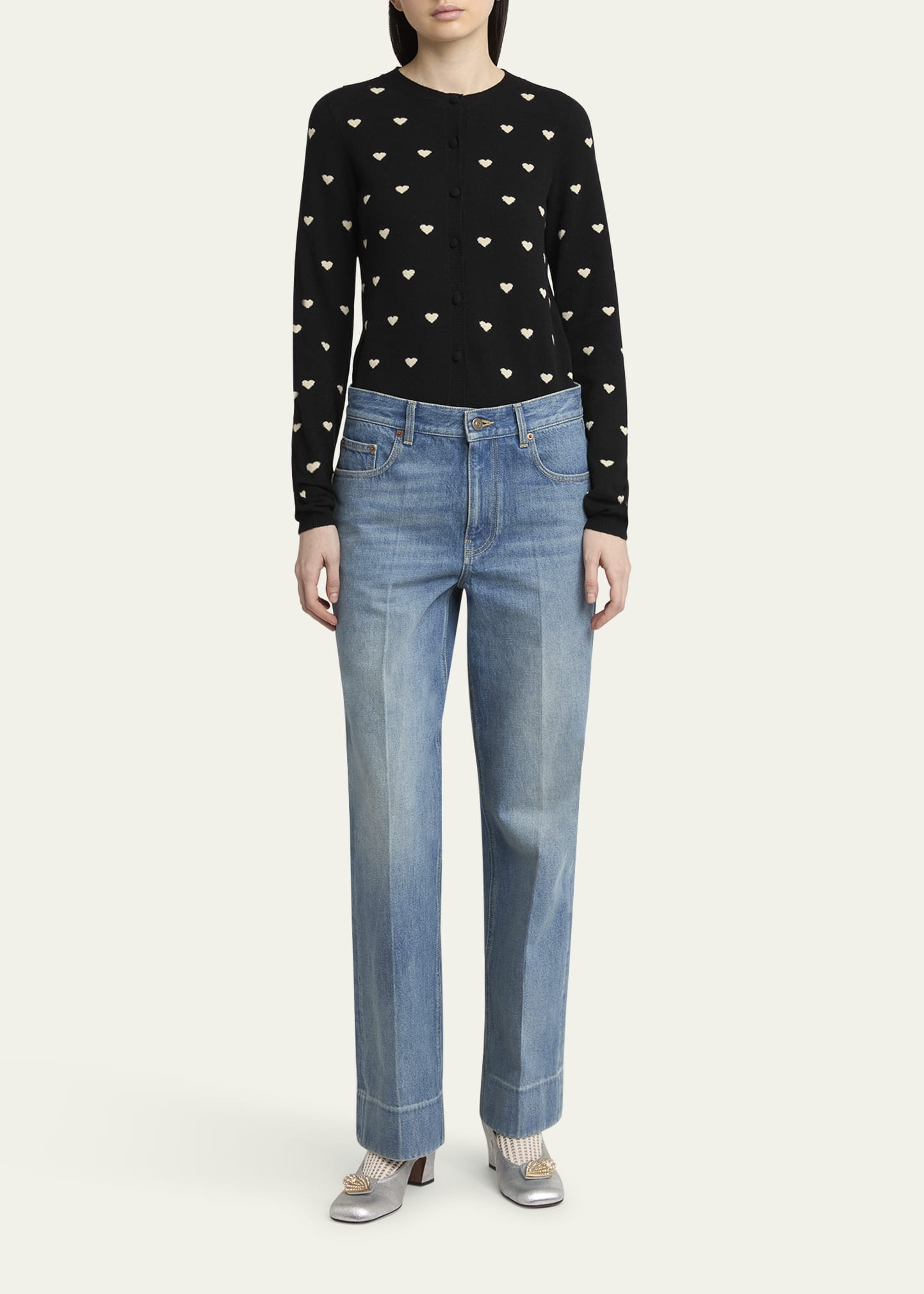 Jacquard Hearts Wool-Cashmere Cardigan - 2
