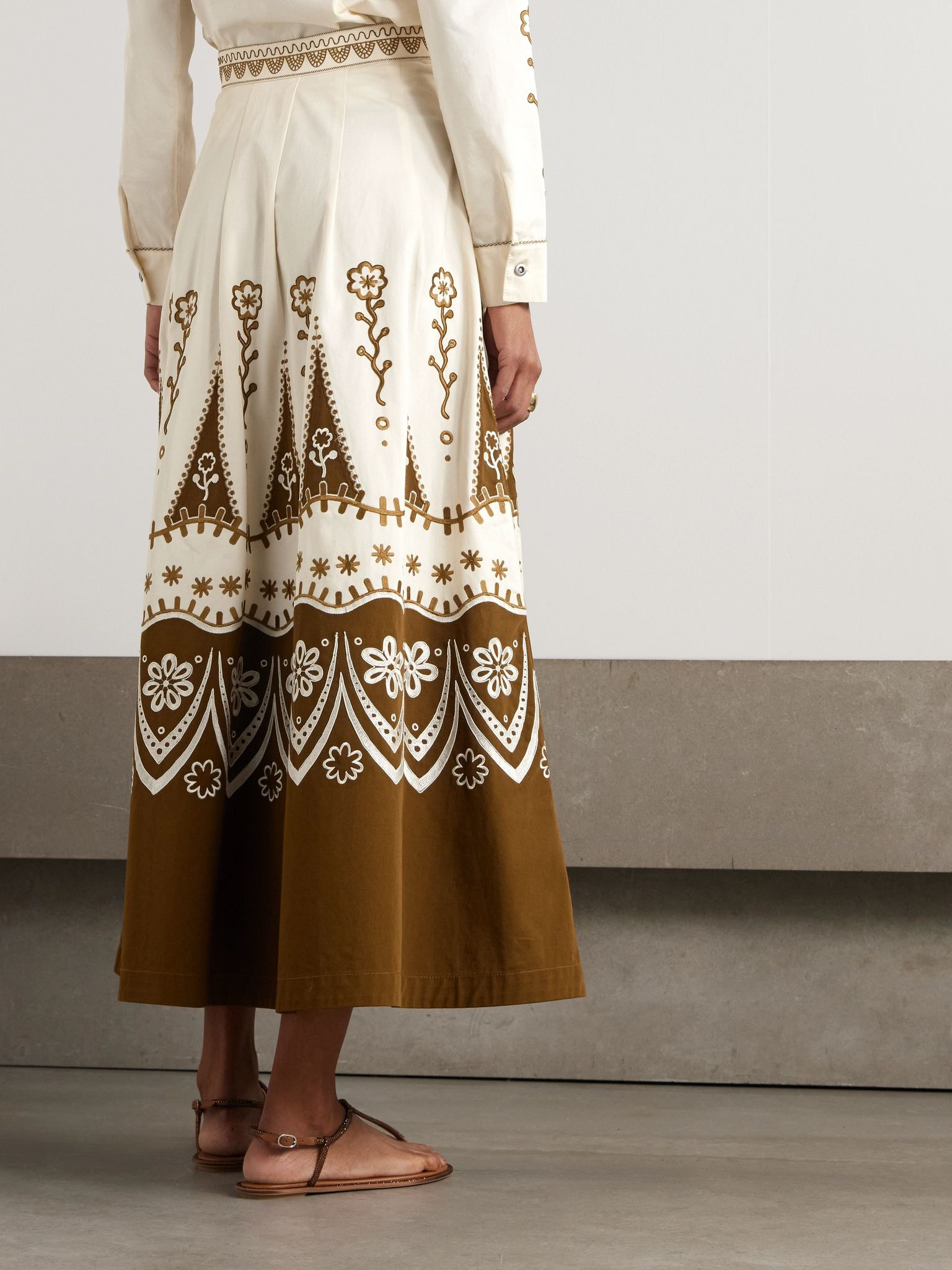 Amelianna embroidered cotton-blend drill maxi skirt Brown - 4