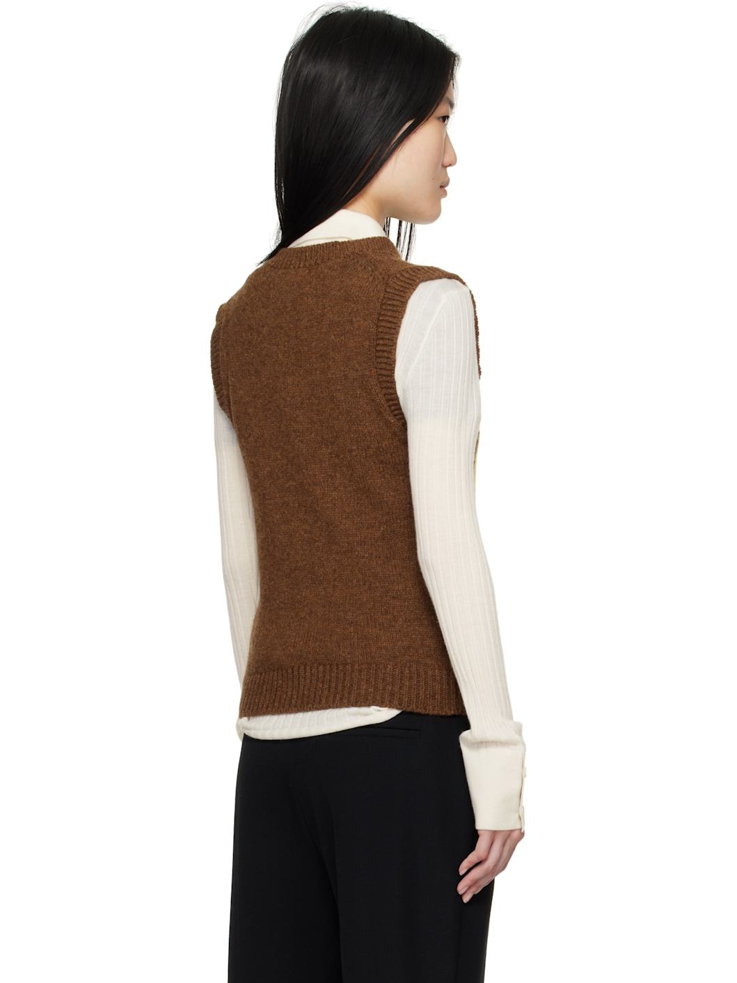 Brown & Yellow Shetland Argyle Vest - 3