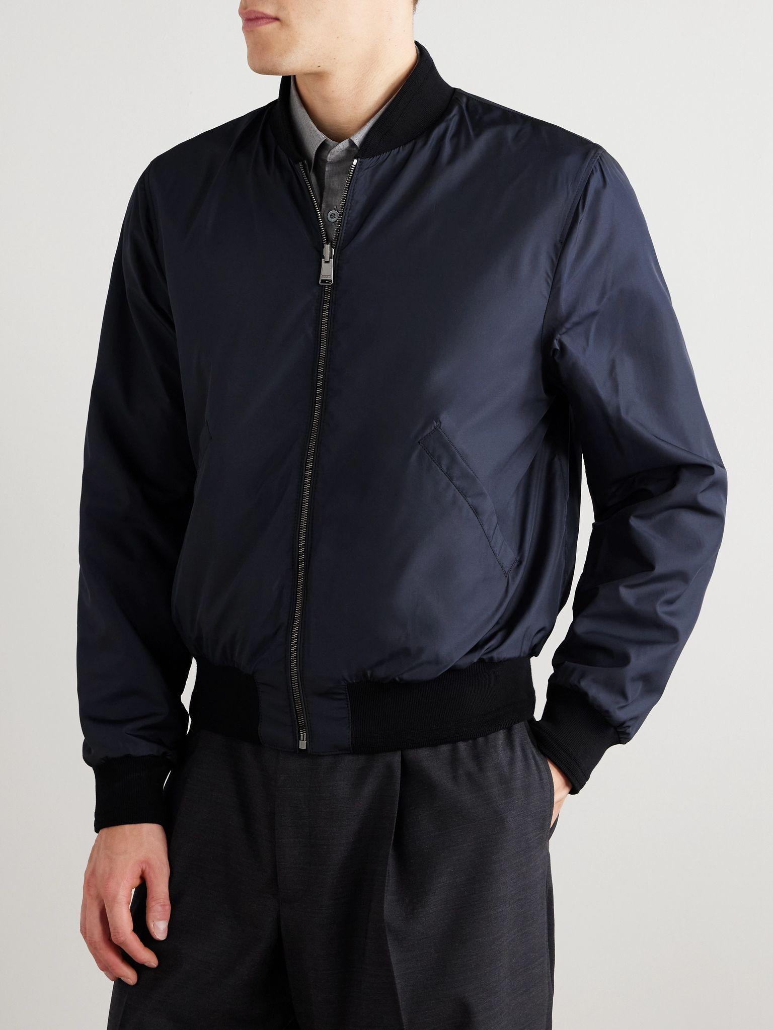 Reversible Leather and Shell Bomber Jacket Black - 7