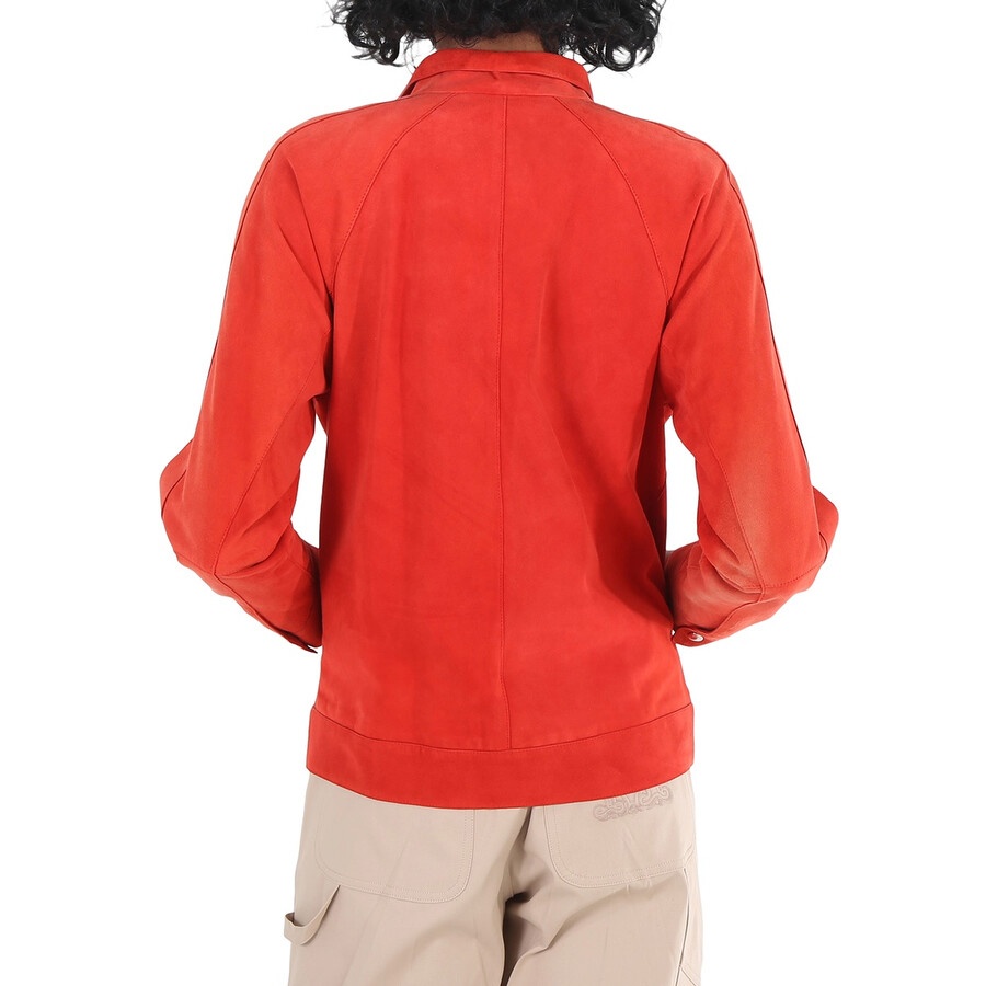 Burberry Ladies Leather Bright Red Suede Bomber - 6