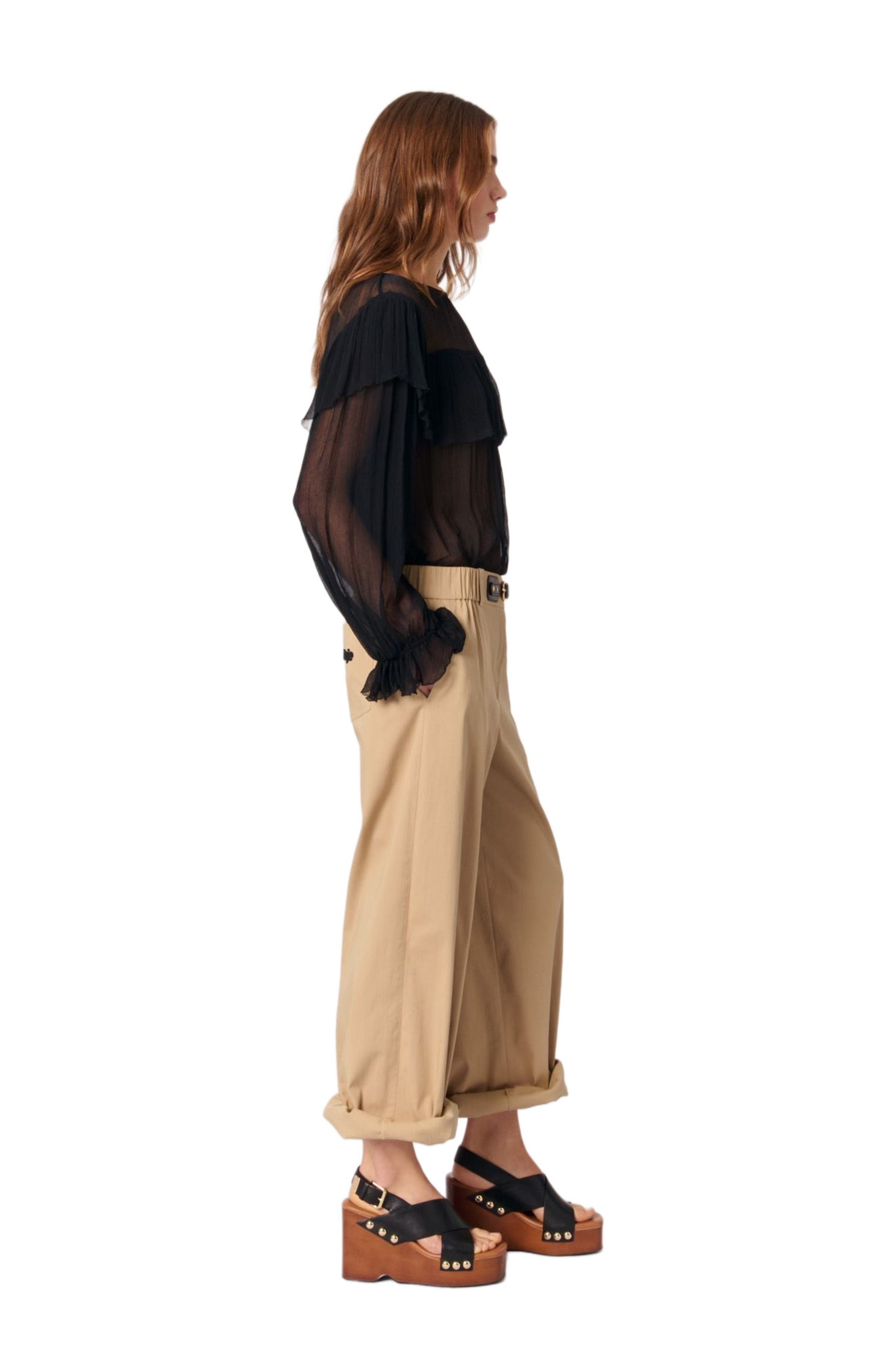 maje Ruffled chiffon top in Black at Nordstrom - 2