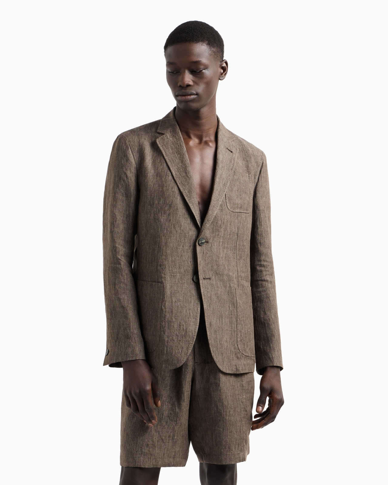 Single-breasted jacket in faded linen with a crêpe texture - 4