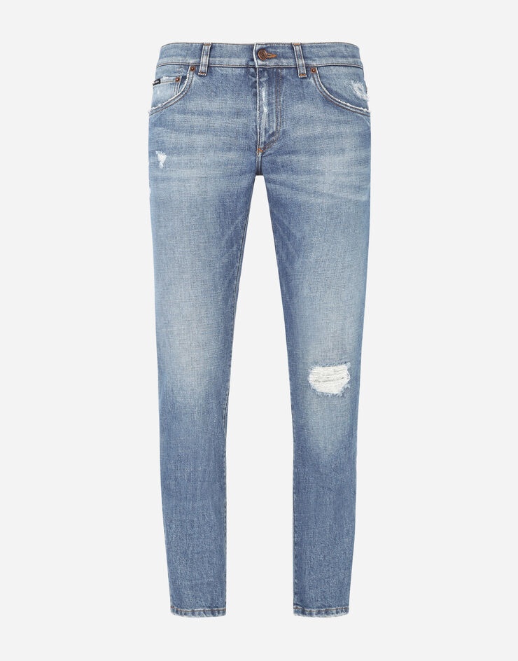 Light blue skinny stretch jeans with micro-rips - 3