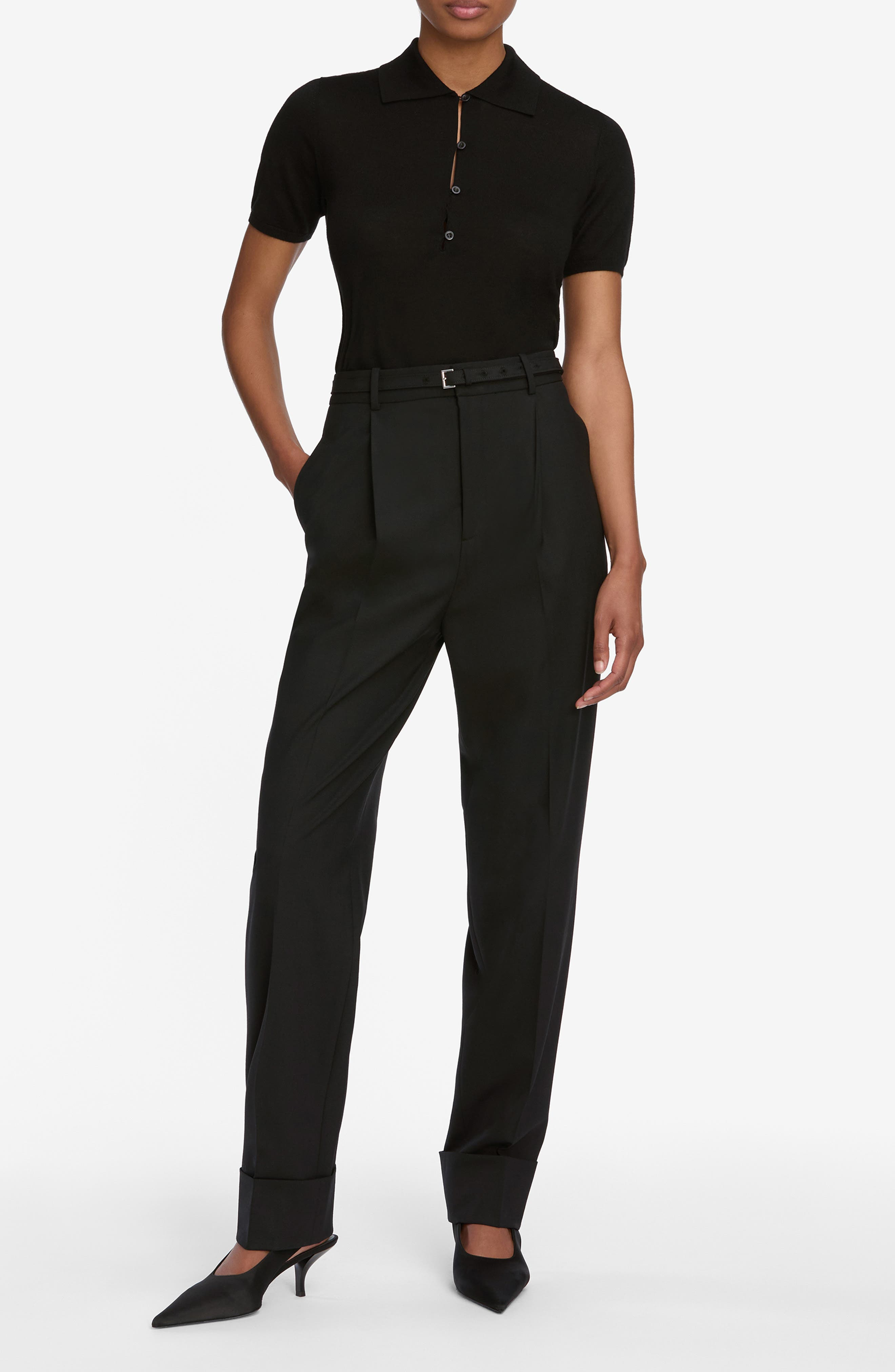 FRAME The Smart Merino Wool Polo Sweater in Black at Nordstrom - 6