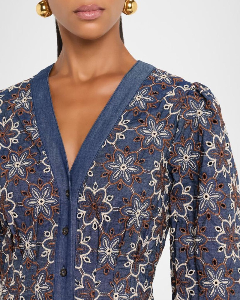 Lina Eyelet-Embroidered Chambray Mini Dress 5