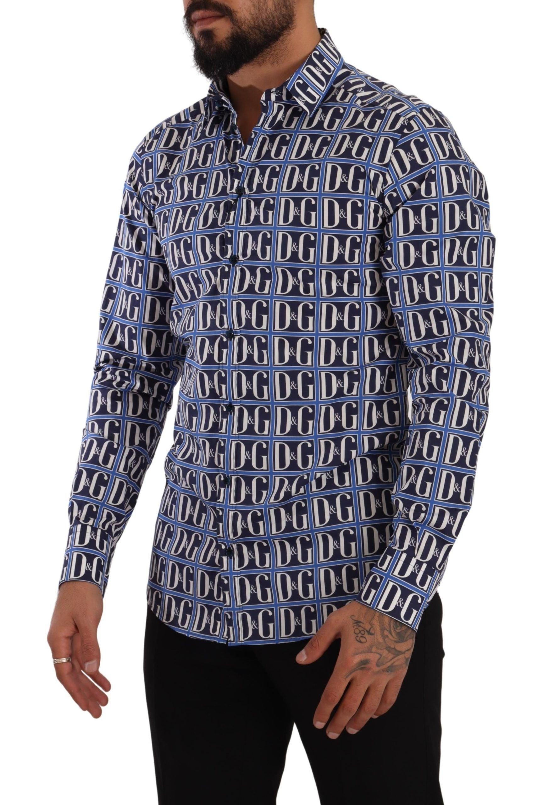 Dolce & Gabbana Blue Logo Mania Slim Fit Cotton Shirt - 2